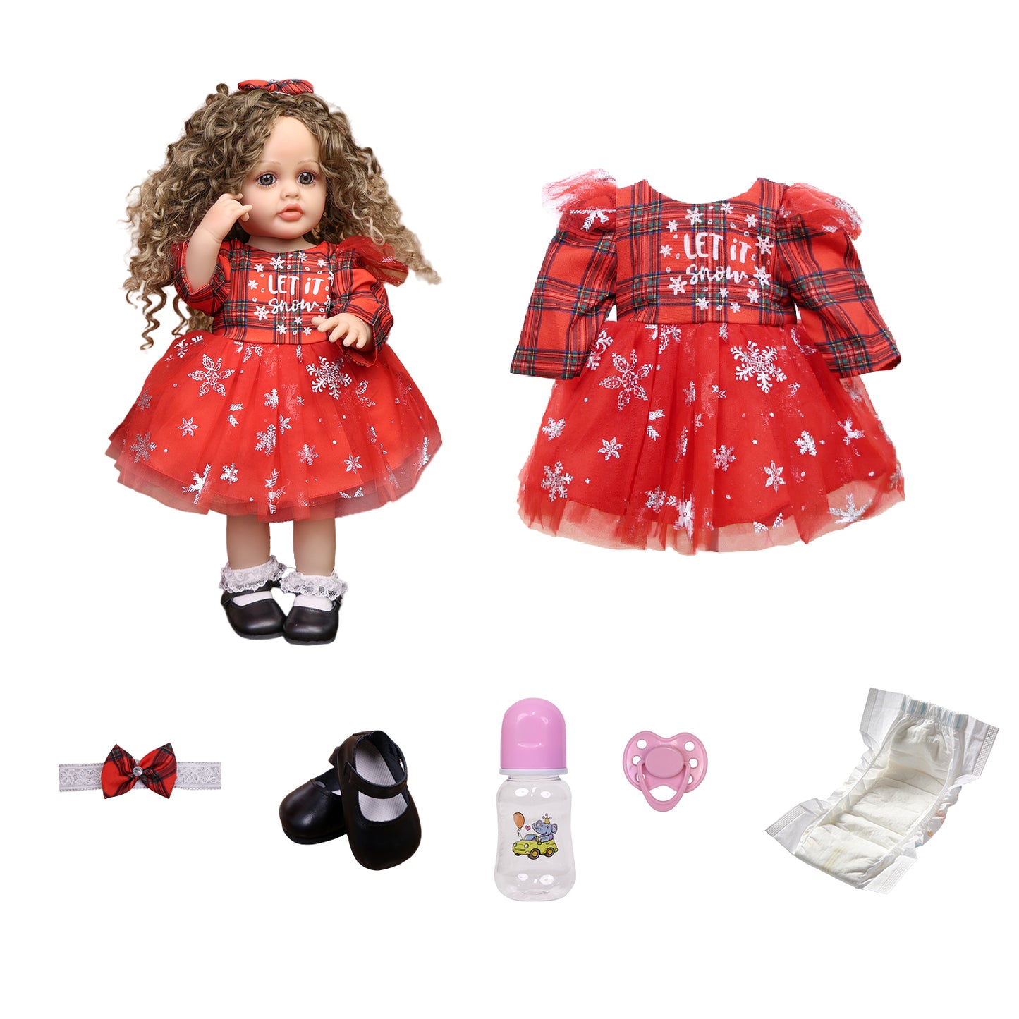 22 Inch Full Body Silicone Realistic Baby Girl with Long Brown Hair & Princess Style, Gift for Girls 3+