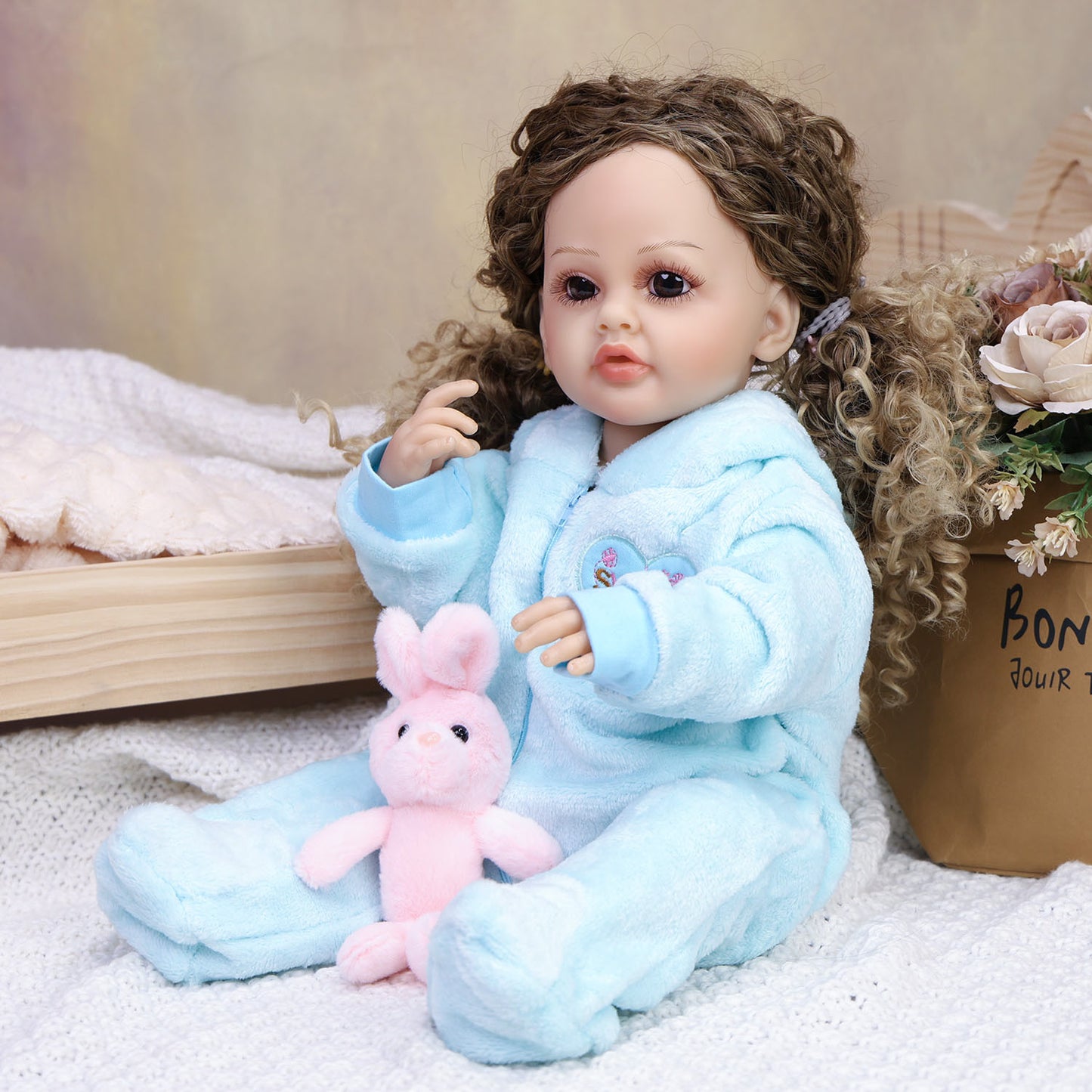 22 Inch Full Body Silicone Realistic Baby Girl with Long Brown Hair & Princess Style, Gift for Girls 3+