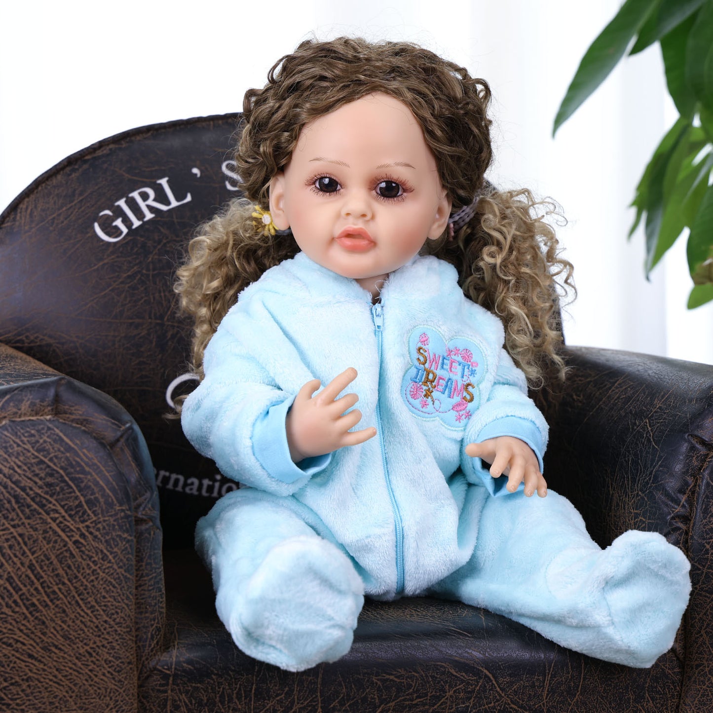 22 Inch Full Body Silicone Realistic Baby Girl with Long Brown Hair & Princess Style, Gift for Girls 3+