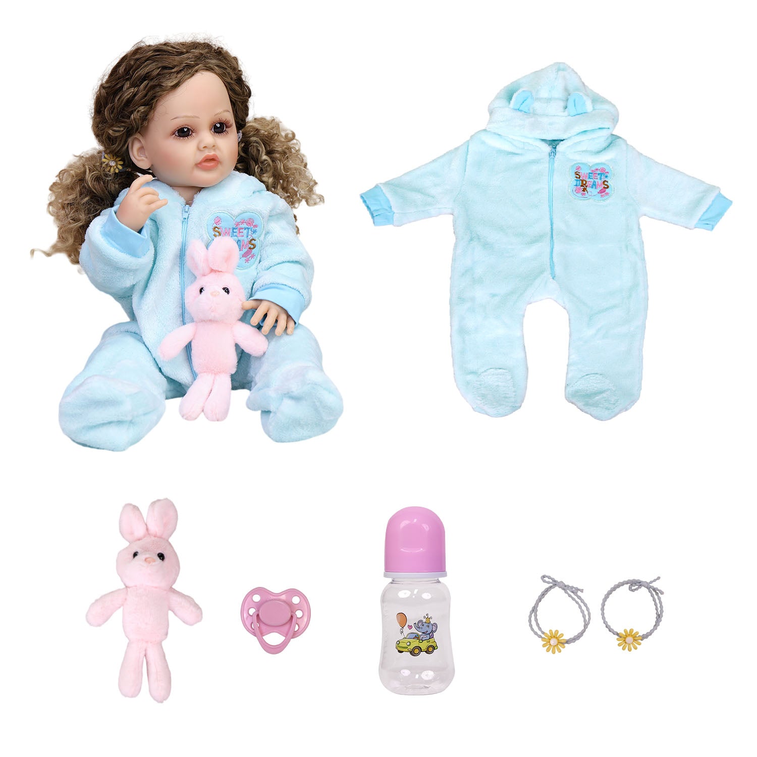 22 Inch Full Body Silicone Realistic Baby Girl with Long Brown Hair & Princess Style, Gift for Girls 3+