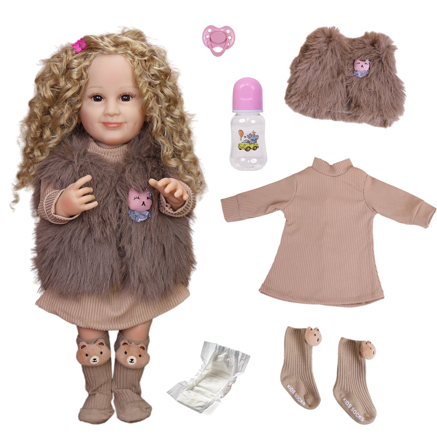 Playful KEIUMI Sunny reborn doll in a sitting pose, ready for adventures.