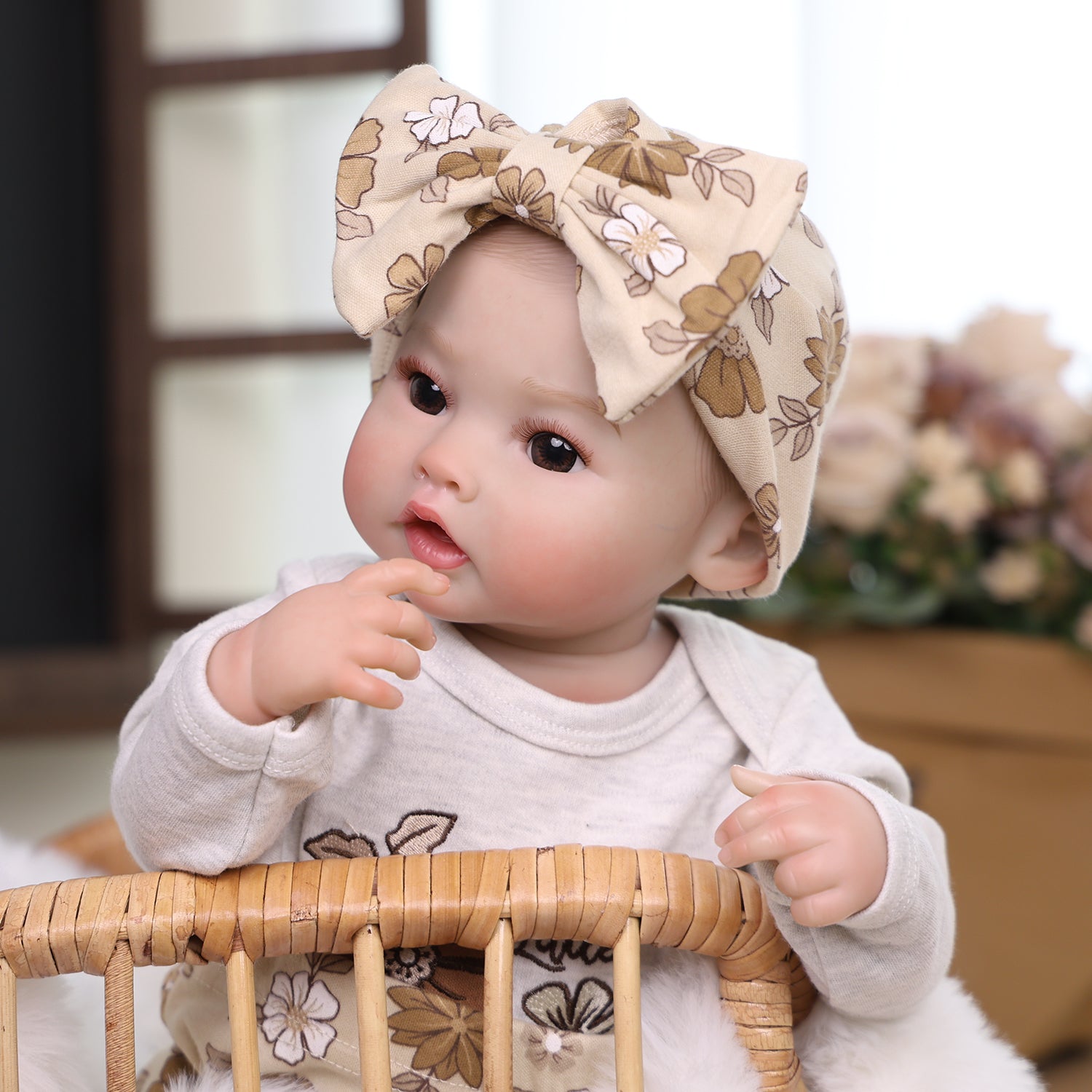 KEIUMI Winnie Newborn Soft Touch Vinyl Reborn Baby Doll, Wide Curious Eyes, Charming Floral Outfit