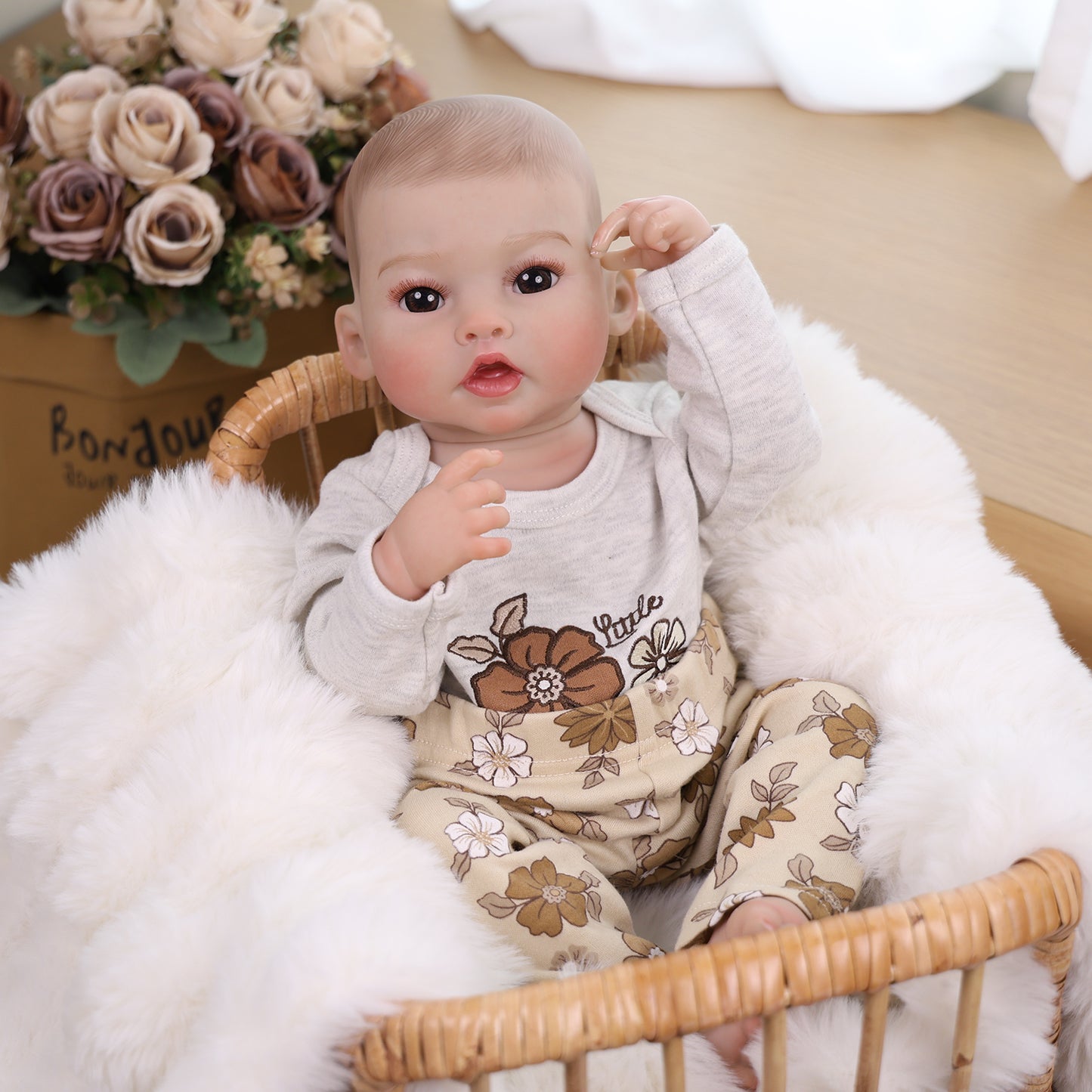 KEIUMI Winnie Newborn Soft Touch Vinyl Reborn Baby Doll, Wide Curious Eyes, Charming Floral Outfit