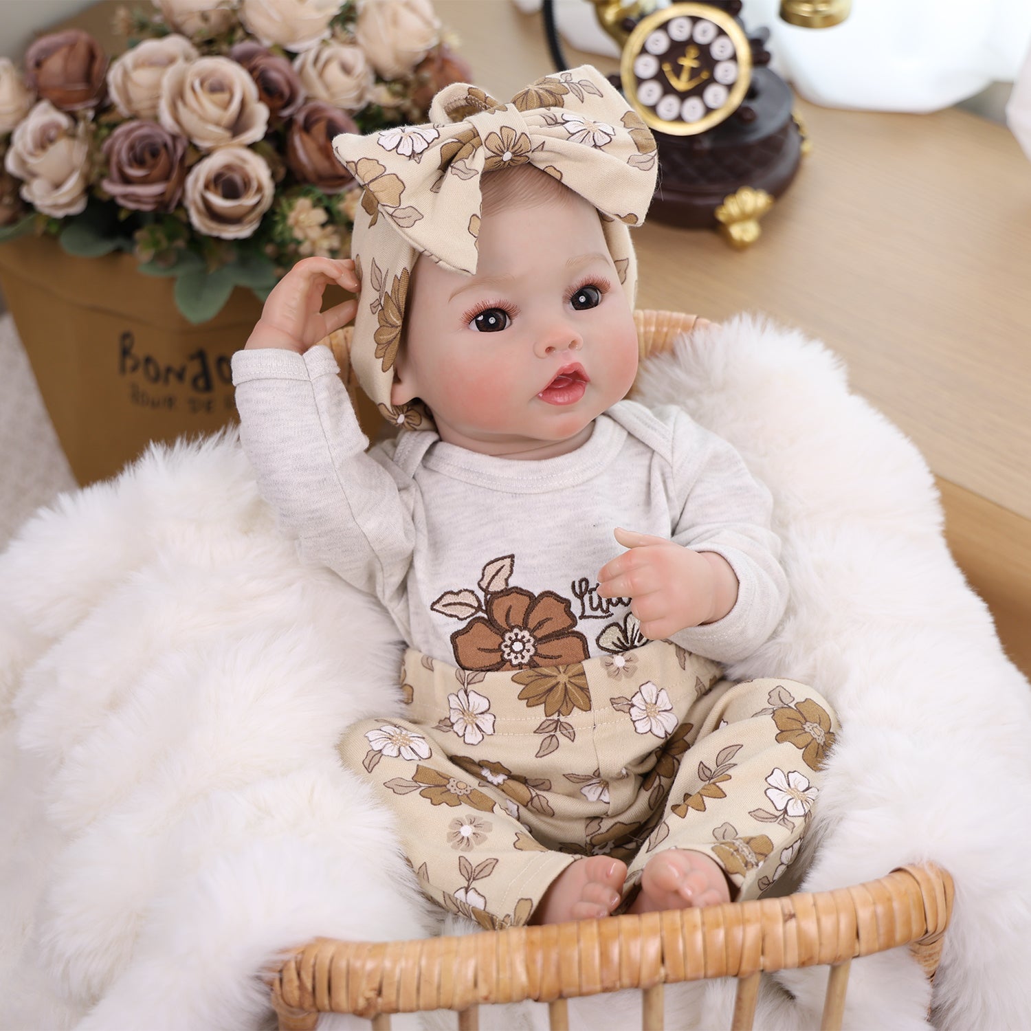 KEIUMI Winnie Newborn Soft Touch Vinyl Reborn Baby Doll, Wide Curious Eyes, Charming Floral Outfit