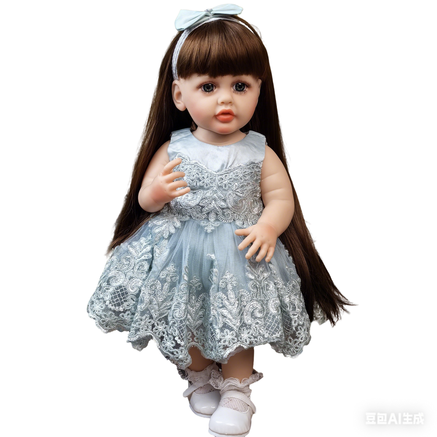 22 inch Full Body Silicone Realistic Baby Girl with Light Brown Hair & Acrylic Eyes, Pink Heart Princess Dress Set with Shoes & Accessories, Gift for Girls 3+