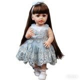 22 inch Full Body Silicone Realistic Baby Girl with Light Brown Hair & Acrylic Eyes, Pink Heart Princess Dress Set with Shoes & Accessories, Gift for Girls 3+