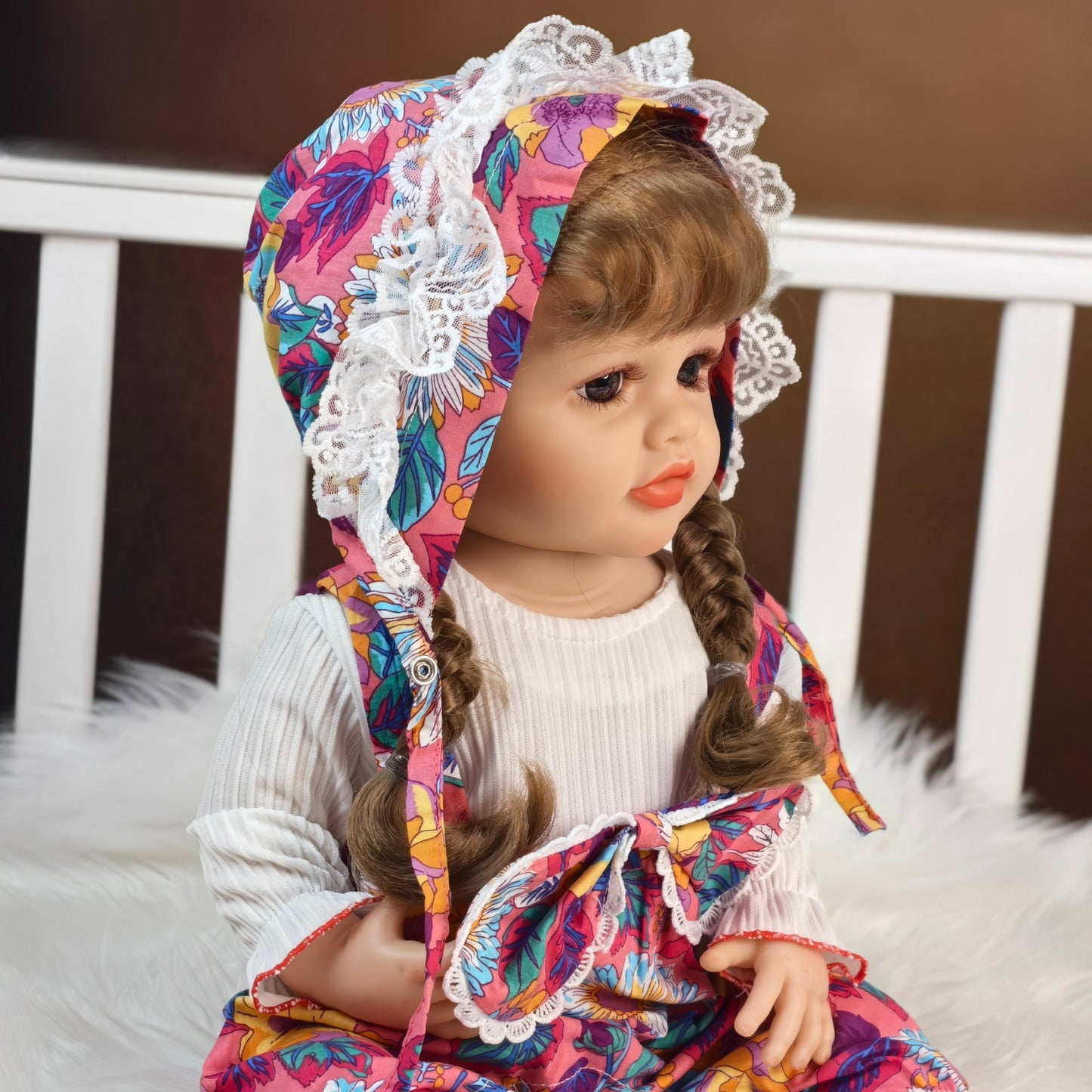 22 inch Full Body Silicone Realistic Baby Girl with Light Brown Hair & Acrylic Eyes, Pink Heart Princess Dress Set with Shoes & Accessories, Gift for Girls 3+