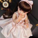 22 inch Full Body Silicone Realistic Baby Girl with Light Brown Hair & Acrylic Eyes, Pink Heart Princess Dress Set with Shoes & Accessories, Gift for Girls 3+