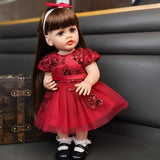 22 inch Full Body Silicone Realistic Baby Girl with Light Brown Hair & Acrylic Eyes, Pink Heart Princess Dress Set with Shoes & Accessories, Gift for Girls 3+