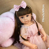 18 Inch Full Body Silicone Realistic Baby Girl with Long Brown Hair & Princess Style, Gift for Girls 3+