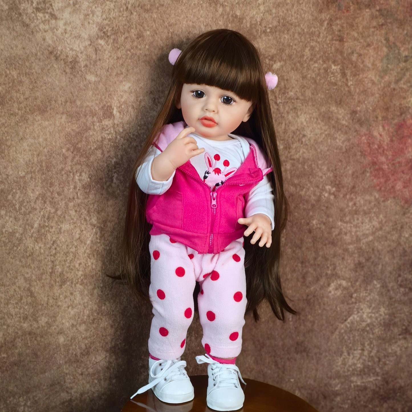 22 inch Full Body Silicone Realistic Baby Girl with Light Brown Hair & Acrylic Eyes, Pink Heart Princess Dress Set with Shoes & Accessories, Gift for Girls 3+