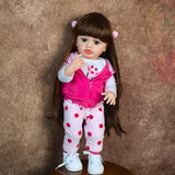 22 inch Full Body Silicone Realistic Baby Girl with Light Brown Hair & Acrylic Eyes, Pink Heart Princess Dress Set with Shoes & Accessories, Gift for Girls 3+