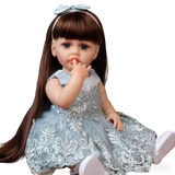 22 inch Full Body Silicone Realistic Baby Girl with Light Brown Hair & Acrylic Eyes, Pink Heart Princess Dress Set with Shoes & Accessories, Gift for Girls 3+