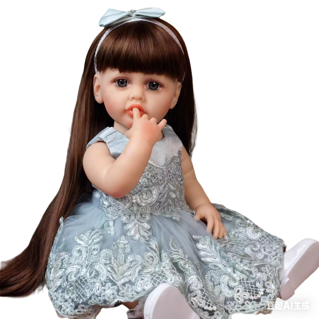 22 inch Full Body Silicone Realistic Baby Girl with Light Brown Hair & Acrylic Eyes, Pink Heart Princess Dress Set with Shoes & Accessories, Gift for Girls 3+