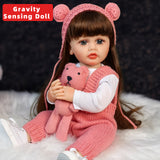 22 Inch Full Body Silicone Realistic Baby Girl with Long Brown Hair & Princess Style, Gravity-Sensing, Gift for Girls 3+