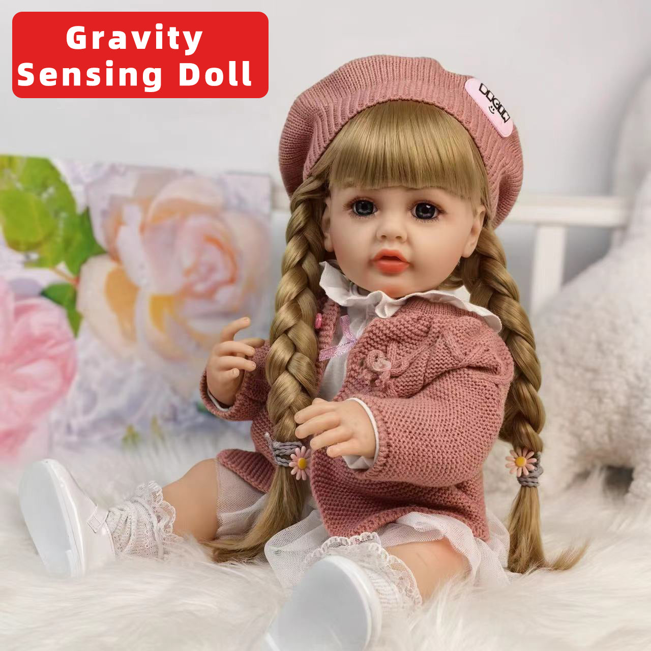 22 Inch Full Body Silicone Realistic Baby Girl with Long Brown Hair & Princess Style, Gravity-Sensing, Gift for Girls 3+