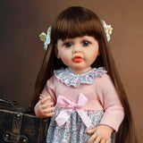22 inch Full Body Silicone Realistic Baby Girl with Light Brown Hair & Acrylic Eyes, Pink Heart Princess Dress Set with Shoes & Accessories, Gift for Girls 3+