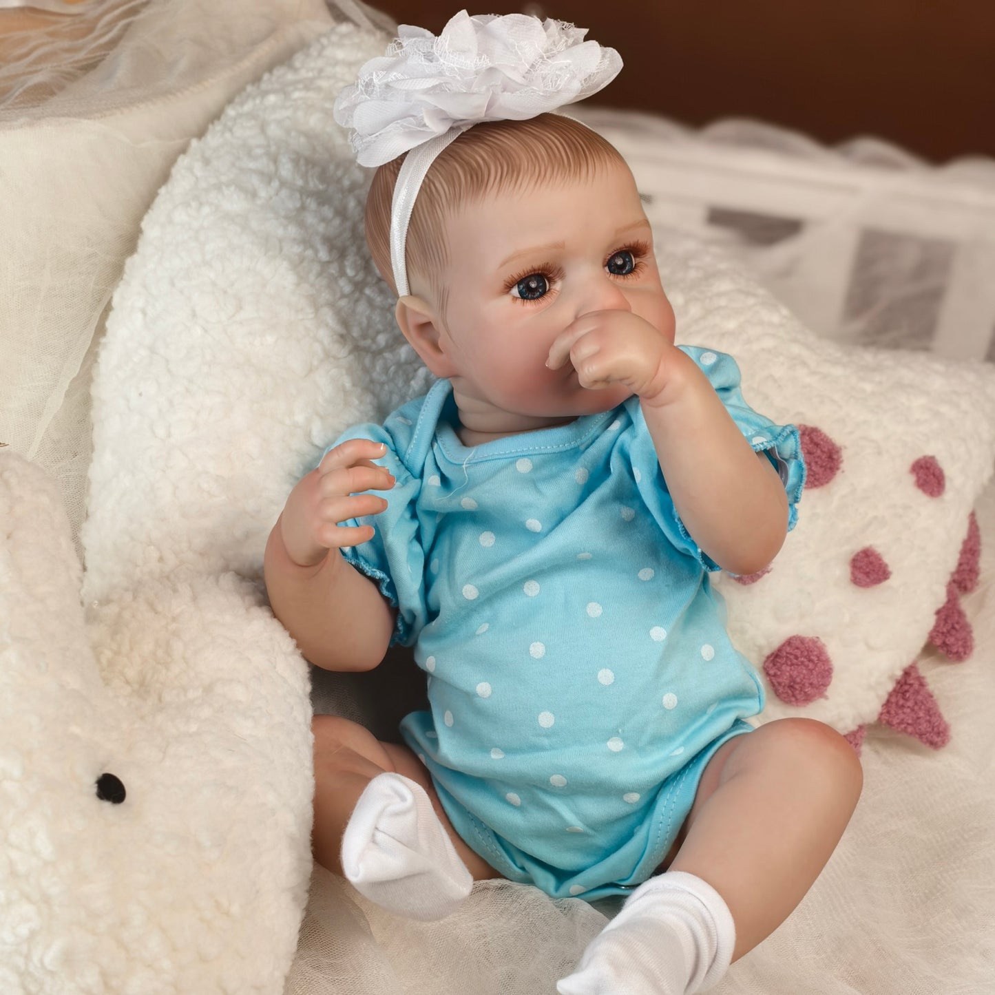 18 inch Full Body Silicone Realistic Baby Girl with Acrylic Eyes, Premium Hand-Painted Finish, Includes Outfit and Accessories, Gift for Girls 3+