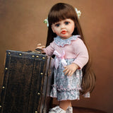 22 inch Full Body Silicone Realistic Baby Girl with Light Brown Hair & Acrylic Eyes, Pink Heart Princess Dress Set with Shoes & Accessories, Gift for Girls 3+