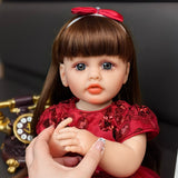 22 inch Full Body Silicone Realistic Baby Girl with Light Brown Hair & Acrylic Eyes, Pink Heart Princess Dress Set with Shoes & Accessories, Gift for Girls 3+