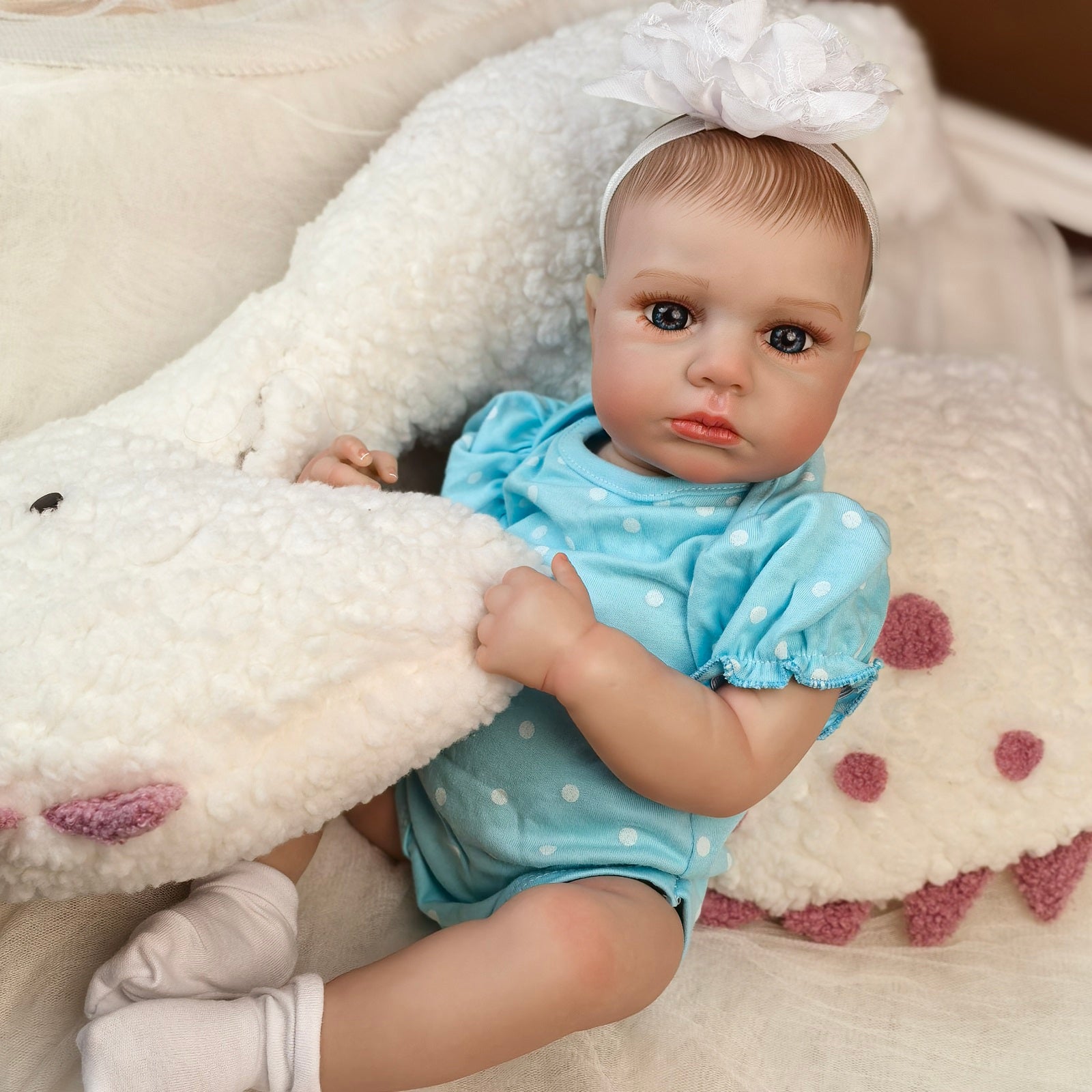 18 inch Full Body Silicone Realistic Baby Girl with Acrylic Eyes, Premium Hand-Painted Finish, Includes Outfit and Accessories, Gift for Girls 3+