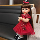22 inch Full Body Silicone Realistic Baby Girl with Light Brown Hair & Acrylic Eyes, Pink Heart Princess Dress Set with Shoes & Accessories, Gift for Girls 3+