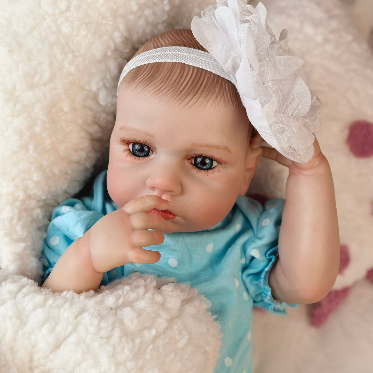 18 inch Full Body Silicone Realistic Baby Girl with Acrylic Eyes, Premium Hand-Painted Finish, Includes Outfit and Accessories, Gift for Girls 3+