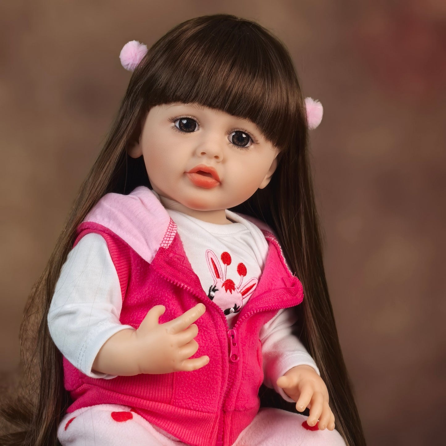 22 inch Full Body Silicone Realistic Baby Girl with Light Brown Hair & Acrylic Eyes, Pink Heart Princess Dress Set with Shoes & Accessories, Gift for Girls 3+
