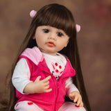 22 inch Full Body Silicone Realistic Baby Girl with Light Brown Hair & Acrylic Eyes, Pink Heart Princess Dress Set with Shoes & Accessories, Gift for Girls 3+