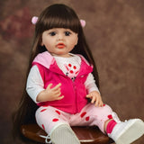 22 inch Full Body Silicone Realistic Baby Girl with Light Brown Hair & Acrylic Eyes, Pink Heart Princess Dress Set with Shoes & Accessories, Gift for Girls 3+