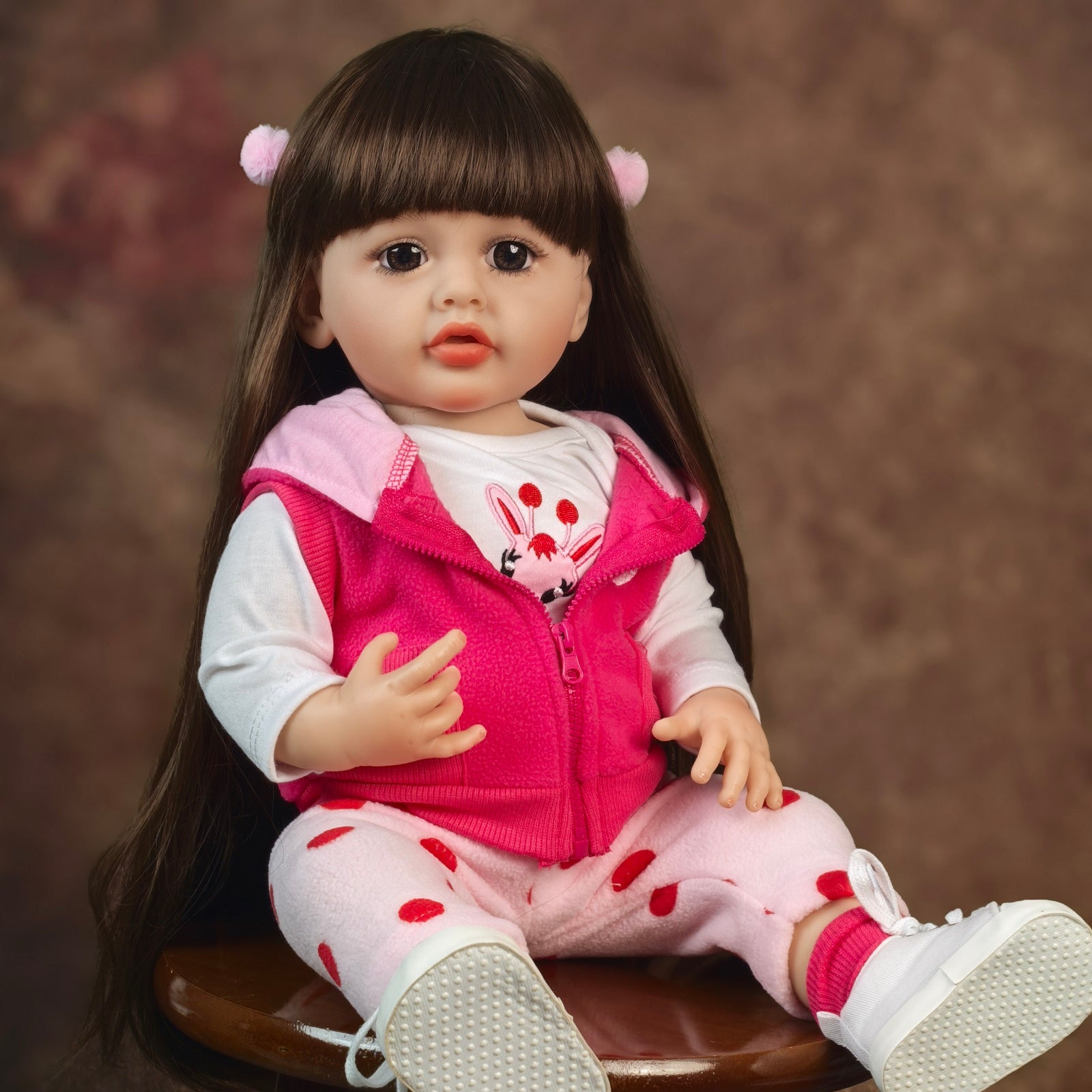 22 inch Full Body Silicone Realistic Baby Girl with Light Brown Hair & Acrylic Eyes, Pink Heart Princess Dress Set with Shoes & Accessories, Gift for Girls 3+