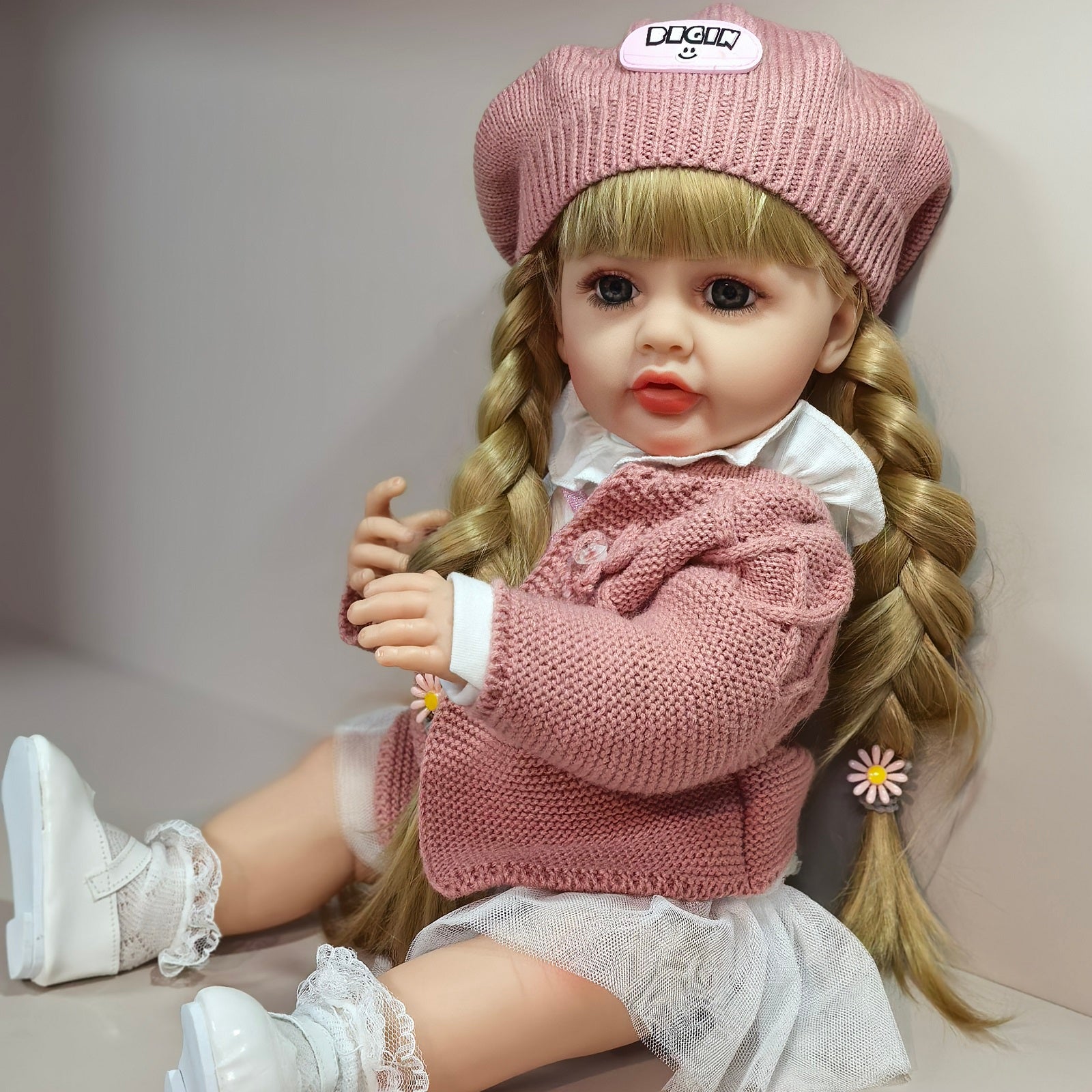 22 Inch Full Body Silicone Realistic Baby Girl with Long Brown Hair & Princess Style, Gravity-Sensing, Gift for Girls 3+